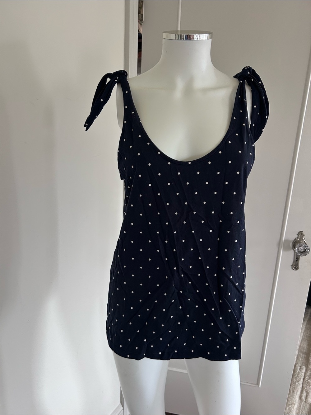 & Other Stories Navy Polka Dot Tie Shoulder Tank Top US 8
